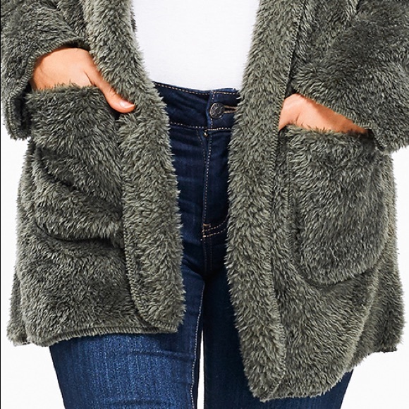 Fuzzy Teddy Hooded Cardigan Coat - Picture 2 of 7